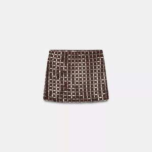 Zara Brown Checkered Mini Skirt